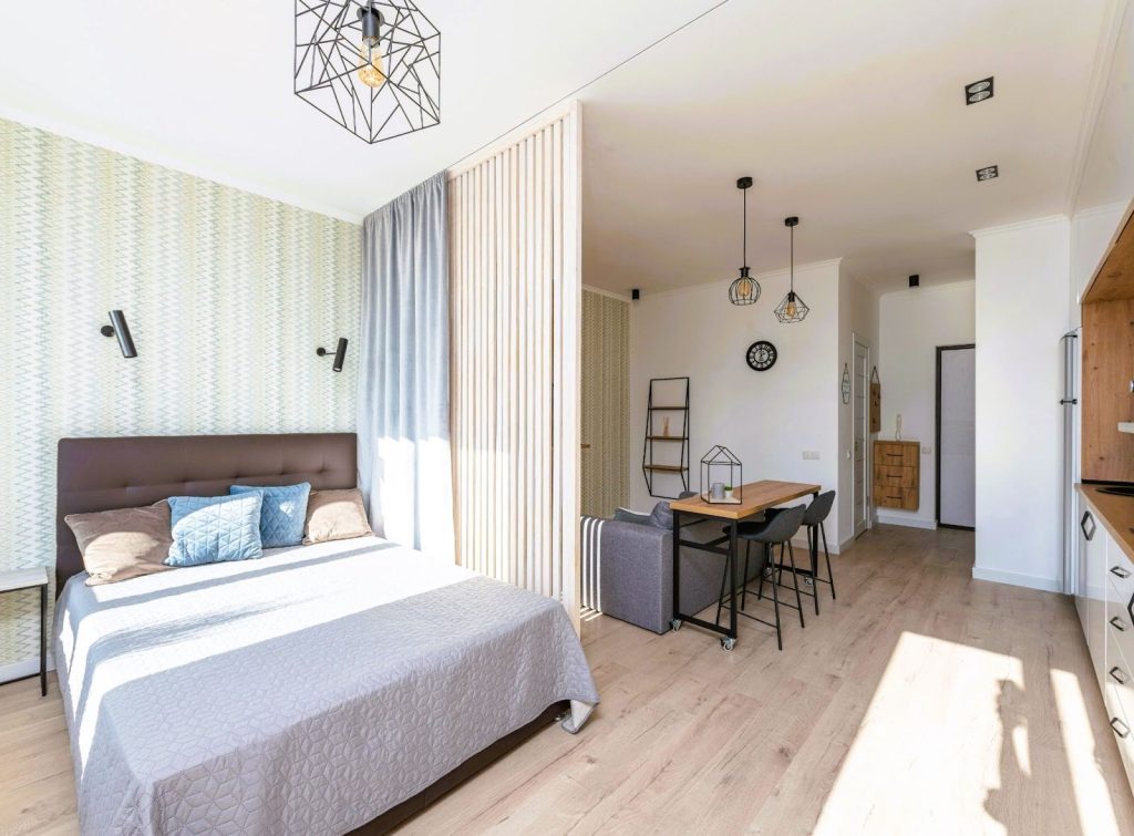 Apartment unit showcasing the beauty of lime wash timber floors.