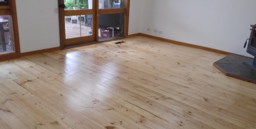 Pine floorboards finished with a Bona water based matt coating in a Wantirna bedroom